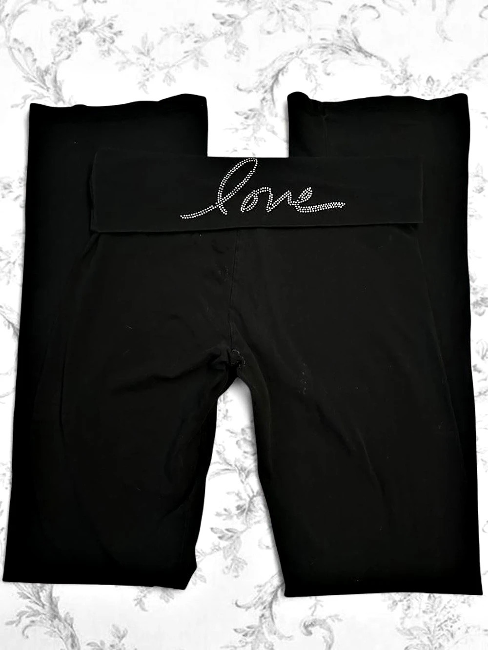 Victoria's Secret Black Foldover Leggings With Rhinestone Back Size: S